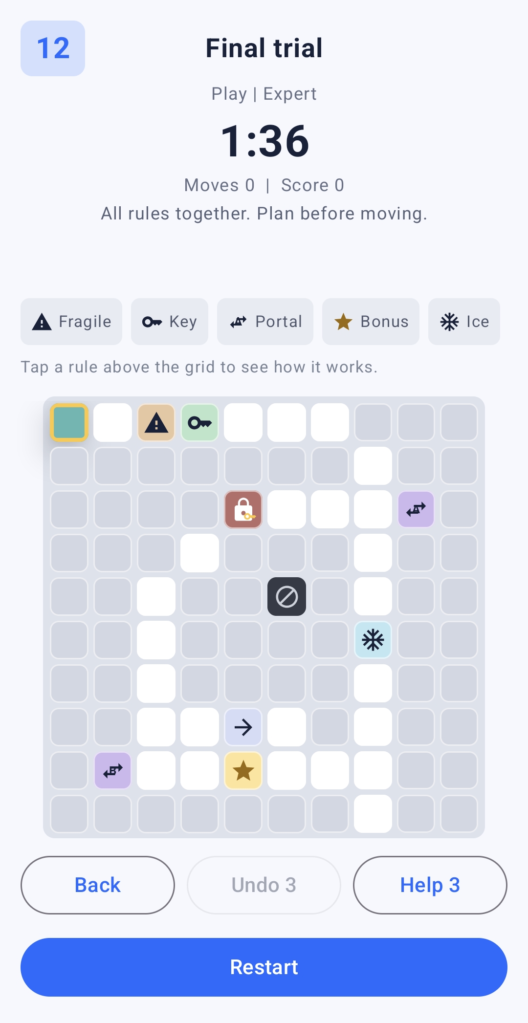GlowTrail expert puzzle with multiple special rules